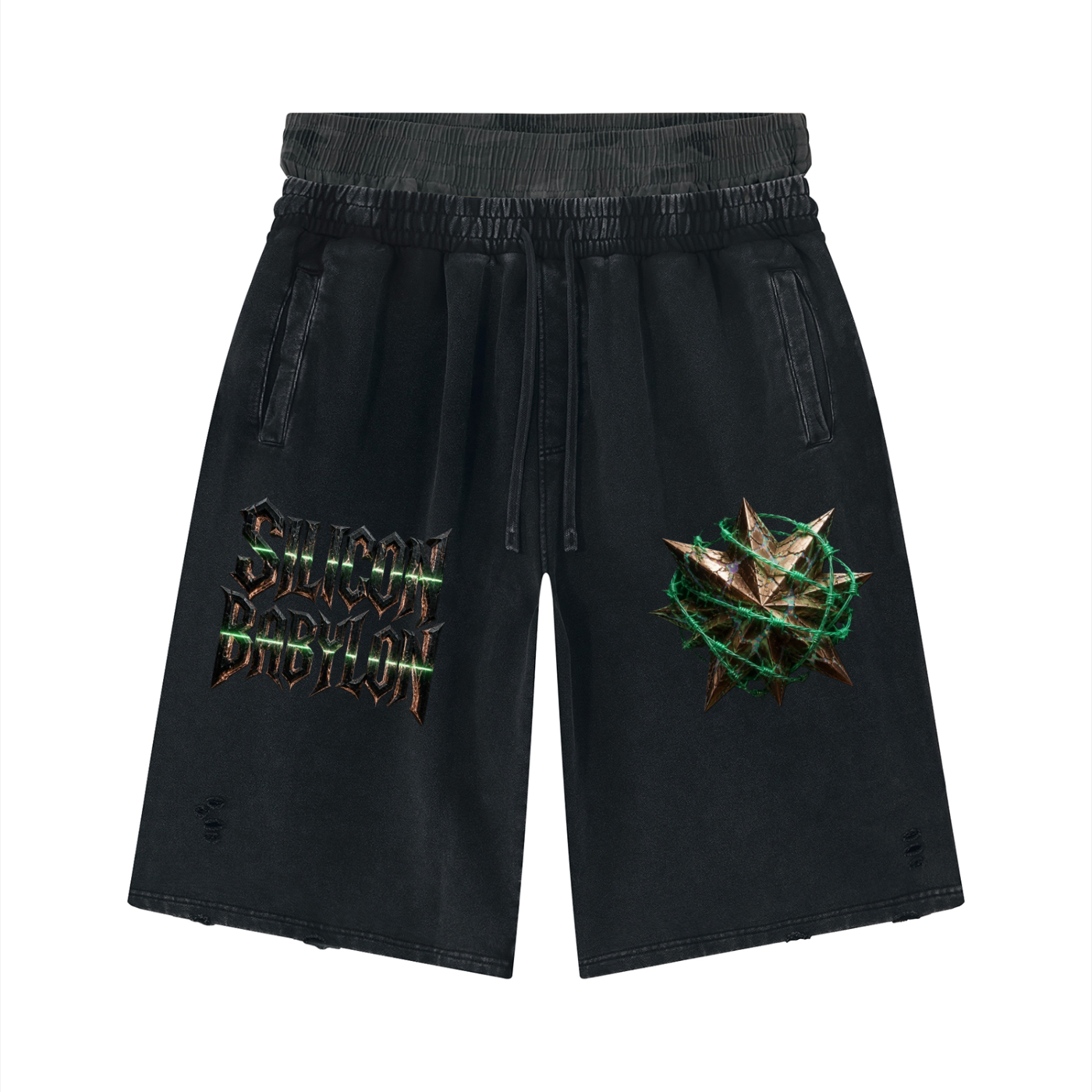 Unisex Vintage Wash Distressed Wide Leg Shorts