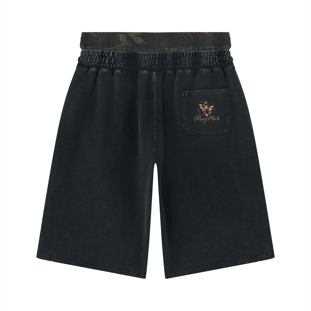 Unisex Vintage Wash Distressed Wide Leg Shorts