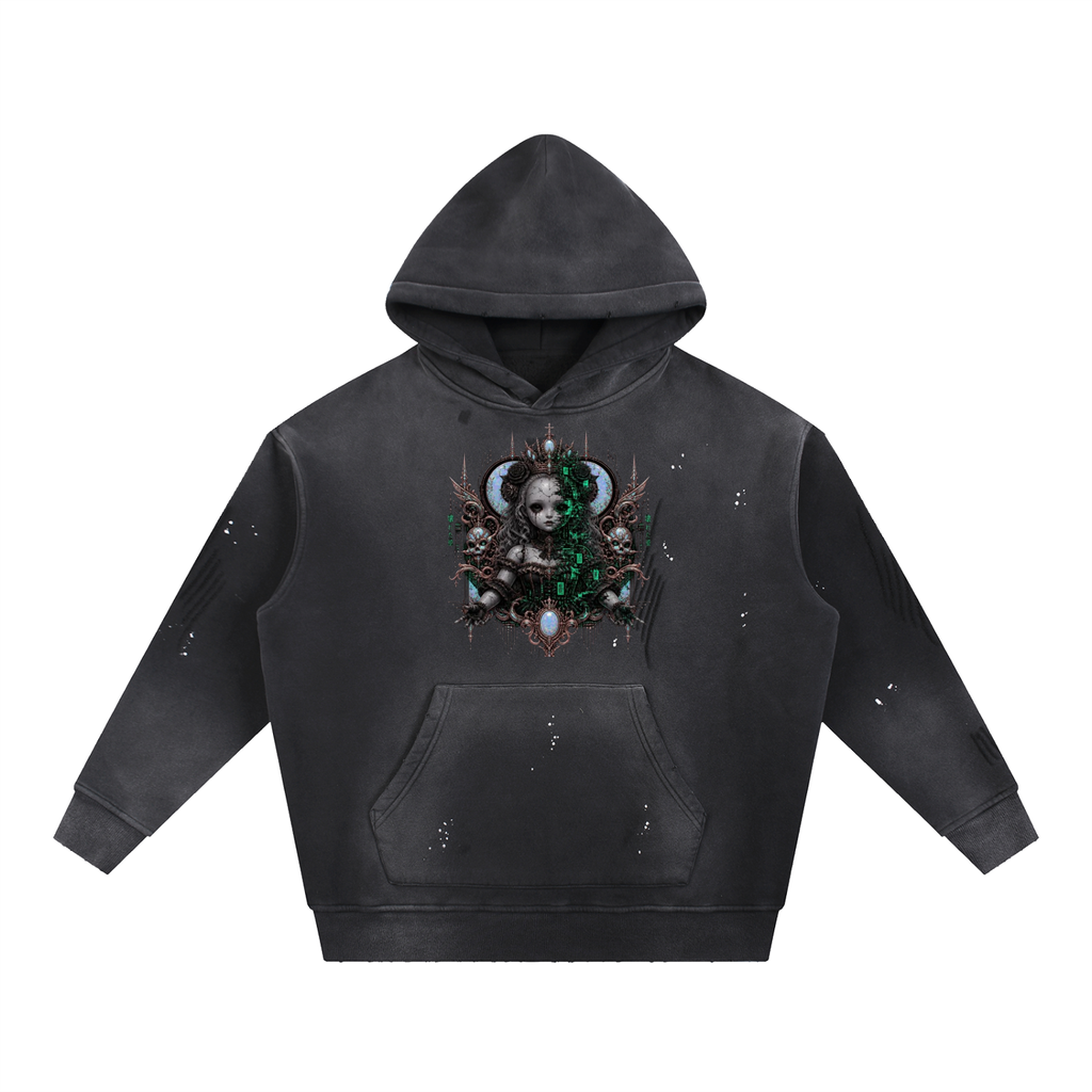 Vintage Washed Frayed Fleece Hoodie