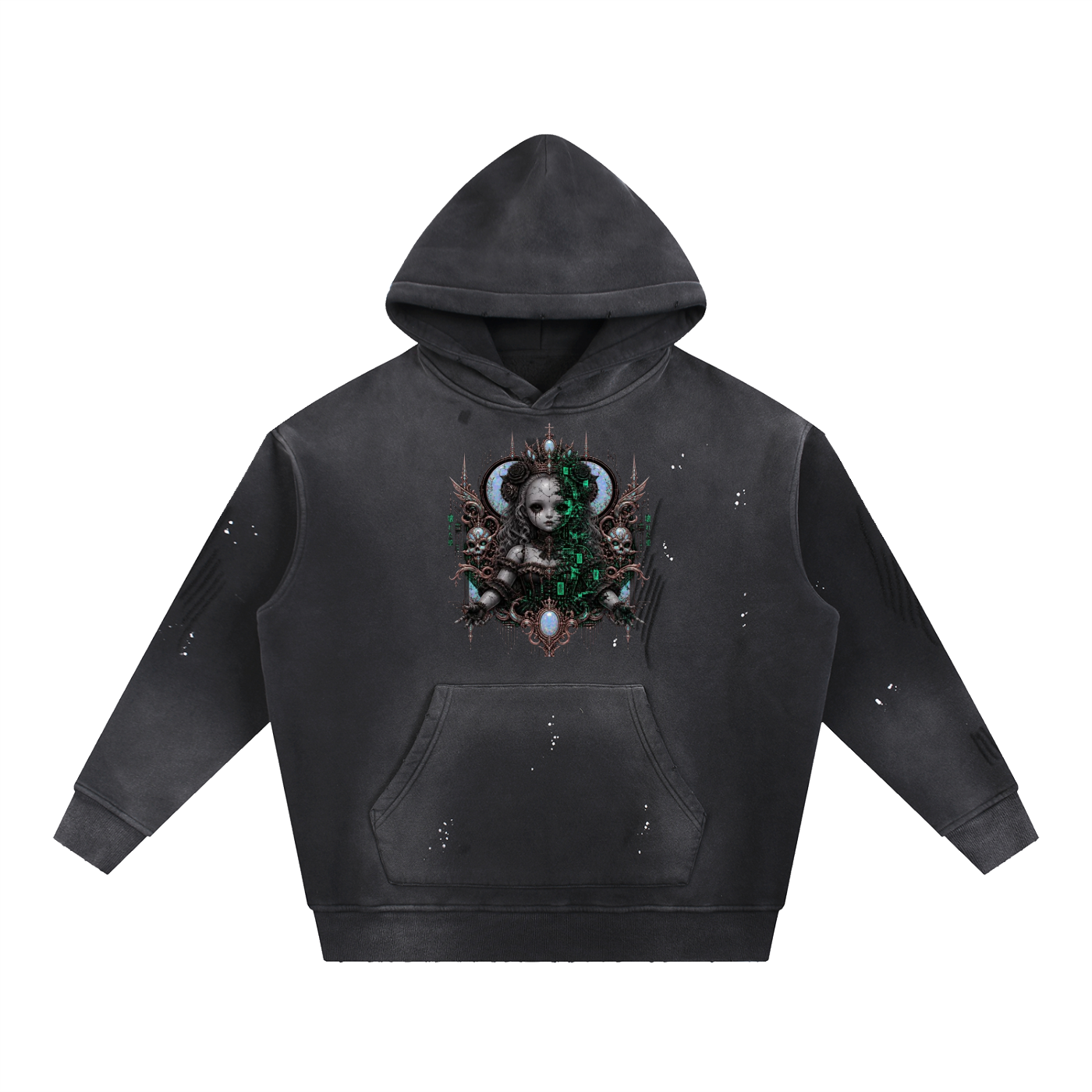 Vintage Washed Frayed Fleece Hoodie