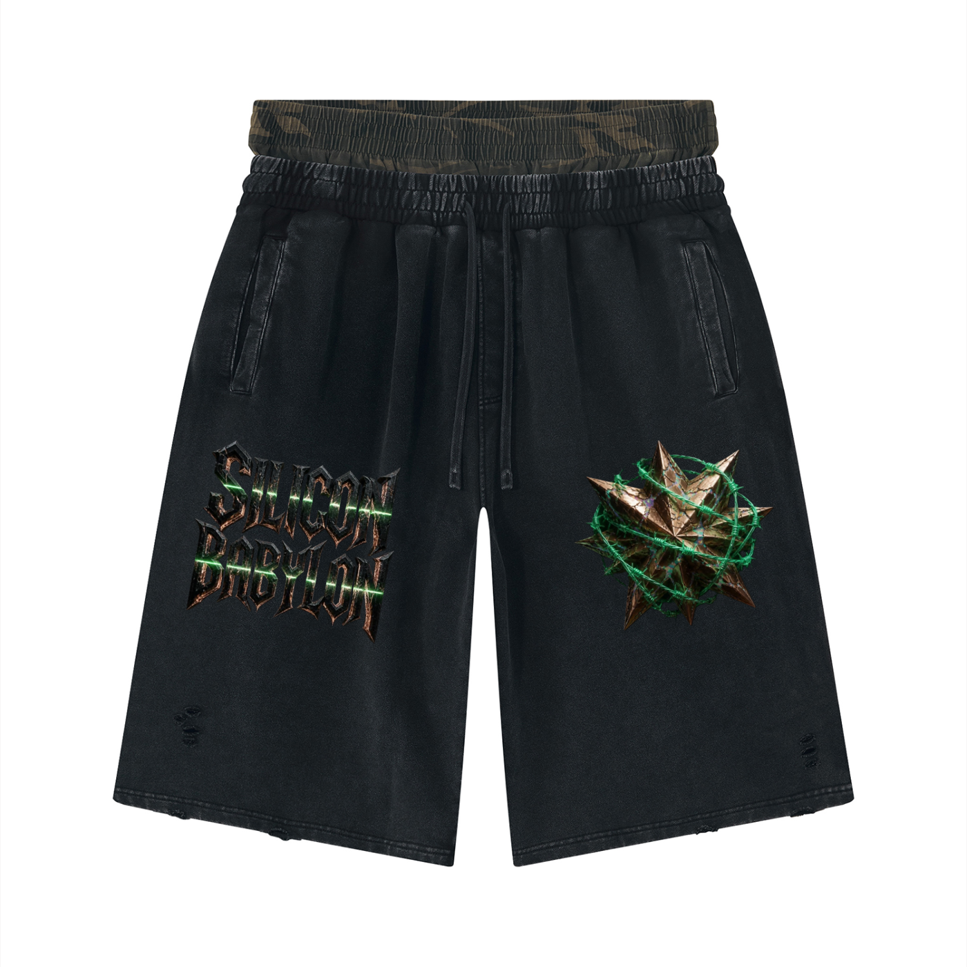 Unisex Vintage Wash Distressed Wide Leg Shorts